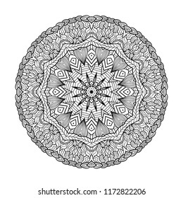 Adult coloring page. Mandala vector for art, coloring book, zendoodle. Round zentangle for coloring book pages, mandala design. Coloring page with mandala. round ornament  lace pattern 