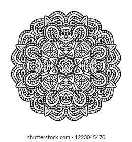 Adult coloring page. Mandala vector for art, coloring book, zendoodle. Round zentangle for coloring book pages, mandala design. Coloring mandala. round ornament  lace pattern 