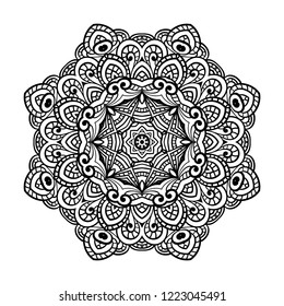 Adult coloring page. Mandala vector for art, coloring book, zendoodle. Round zentangle for coloring book pages, mandala design. Coloring mandala. round ornament  lace pattern 