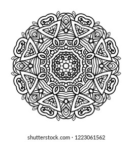 Adult coloring page. Mandala vector for art, coloring book, zendoodle. Round zentangle for coloring book pages, mandala design. Coloring page with mandala. round ornament  lace pattern 