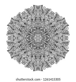 Adult coloring page. Mandala vector for art, coloring book, zendoodle. Round zentangle for coloring book pages, mandala design. Coloring mandala. round ornament  lace pattern 