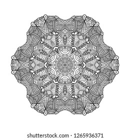 Adult coloring page. Mandala vector for art, coloring book, zendoodle. Round zentangle for coloring book pages, mandala design. Coloring page with mandala. round ornament  lace pattern 