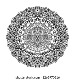 Adult coloring page. Mandala vector for art, coloring book, zendoodle. Round zentangle for coloring book pages, mandala design. Coloring page with mandala. round ornament  lace pattern 