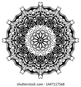 Adult coloring page. Mandala vector for art, coloring book, zendoodle. Round zentangle for coloring book pages, mandala design. Coloring page with mandala. round ornament  lace pattern 