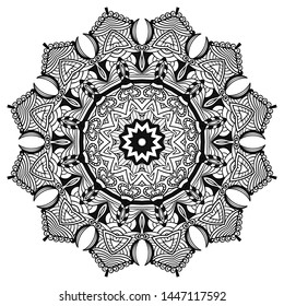 Adult coloring page. Mandala vector for art, coloring book, zendoodle. Round zentangle for coloring book pages, mandala design. Coloring page with mandala. round ornament  lace pattern 