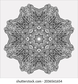 Adult coloring page. Mandala vector for art, coloring book, zendoodle. Round zentangle for coloring book pages, mandala design. Coloring page with mandala. round ornament  lace pattern 