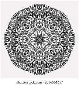Adult coloring page. Mandala vector for art, coloring book, zendoodle. Round zentangle for coloring book pages, mandala design. Coloring page with mandala. round ornament  lace pattern 
