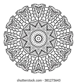 Adult coloring page. Mandala vector for art, coloring book, zendoodle. Round zentangle for coloring book pages, mandala design. Coloring mandala. round ornament lace pattern 