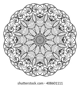 Adult coloring page. Mandala vector for art, coloring book, zendoodle. Round zentangle for coloring book pages, mandala design. Coloring mandala. round ornament lace pattern 