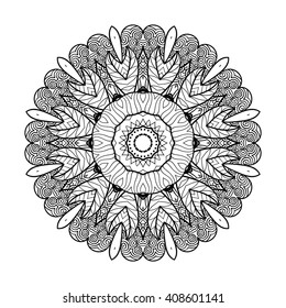 Adult coloring page. Mandala vector for art, coloring book, zendoodle. Round zentangle for coloring book pages, mandala design. Coloring mandala. round ornament lace pattern 