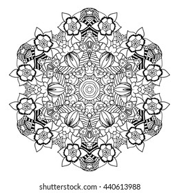 Adult coloring page. Mandala vector for art, coloring book, zendoodle. Round zentangle for coloring book pages, mandala design. Coloring mandala. round ornament  lace pattern 