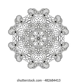 Adult coloring page. Mandala vector for art, coloring book, zendoodle. Round zentangle for coloring book pages, mandala design. Coloring mandala. round ornament lace pattern