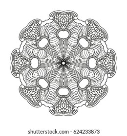 Adult coloring page. Mandala vector for art, coloring book, zendoodle. Round zentangle for coloring book pages, mandala design. Coloring mandala. round ornament lace pattern