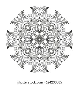 Adult coloring page. Mandala vector for art, coloring book, zendoodle. Round zentangle for coloring book pages, mandala design. Coloring mandala. round ornament lace pattern