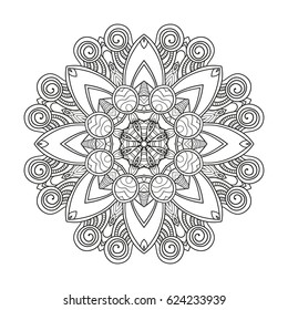 Adult coloring page. Mandala vector for art, coloring book, zendoodle. Round zentangle for coloring book pages, mandala design. Coloring mandala. round ornament lace pattern