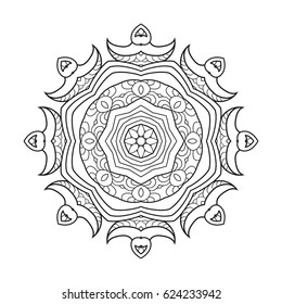 Adult coloring page. Mandala vector for art, coloring book, zendoodle. Round zentangle for coloring book pages, mandala design. Coloring mandala. round ornament lace pattern