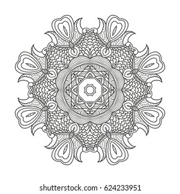 Adult coloring page. Mandala vector for art, coloring book, zendoodle. Round zentangle for coloring book pages, mandala design. Coloring mandala. round ornament lace pattern