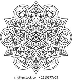 Adult coloring page Mandala.Antistress Coloring Page Mandala.Hand drawn illustration vector
