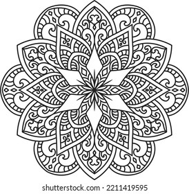 Adult coloring page Mandala.Antistress Coloring Page Mandala.Hand drawn illustration vector