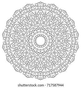 Adult Coloring Page. Outline Mandala. Black and White Round Ethnic Pattern in Moroccan, Indian or Arabic Style. Flourish Vector Arabesque for Print or Decoration. Zentangle Mandala