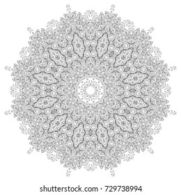 Adult Coloring Page. Outline Mandala. Black and White Round Ethnic Pattern in Moroccan, Indian or Arabic Style. Flourish Vector Arabesque for Print or Decoration. Zentangle Mandala