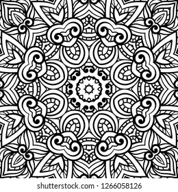 Adult coloring page. Seamless zendoodle vector for art, coloring book, zendoodle. Square zentangle for coloring book pages, mandala design.