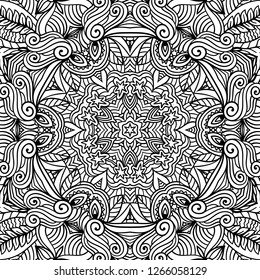 Adult coloring page. Seamless zendoodle vector for art, coloring book, zendoodle. Square zentangle for coloring book pages, mandala design.