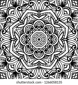 Adult coloring page. Seamless zendoodle vector for art, coloring book, zendoodle. Square zentangle for coloring book pages, mandala design.