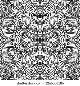 Adult coloring page. Seamless zendoodle vector for art, coloring book, zendoodle. Square zentangle for coloring book pages, mandala design.