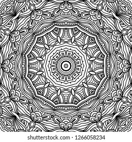 Adult coloring page. Seamless zendoodle vector for art, coloring book, zendoodle. Square zentangle for coloring book pages, mandala design.