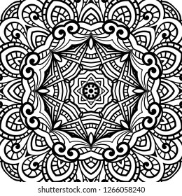 Adult coloring page. Seamless zendoodle vector for art, coloring book, zendoodle. Square zentangle for coloring book pages, mandala design.