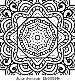 Adult coloring page. Seamless zendoodle vector for art, coloring book, zendoodle. Square zentangle for coloring book pages, mandala design.