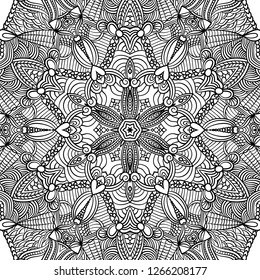 Adult coloring page. Seamless zendoodle vector for art, coloring book, zendoodle. Square zentangle for coloring book pages, mandala design.