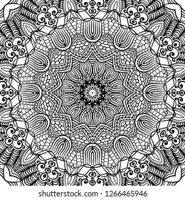 Adult coloring page. Seamless zendoodle vector for art, coloring book, zendoodle. Square zentangle for coloring book pages, mandala design.