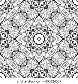 Adult coloring page. Seamless zendoodle vector for art, coloring book, zendoodle. Square zentangle for coloring book pages, mandala design.