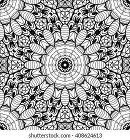 Adult coloring page. Seamless zendoodle vector for art, coloring book, zendoodle. Square zentangle for coloring book pages, mandala design.