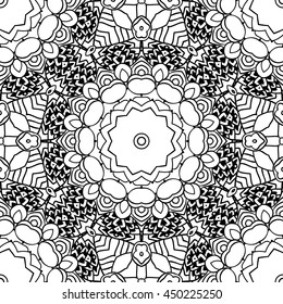 Adult coloring page. Seamless zendoodle vector for art, coloring book, zendoodle. Square zentangle for coloring book pages, mandala design. Coloring zentangle. zen ornament lace pattern 