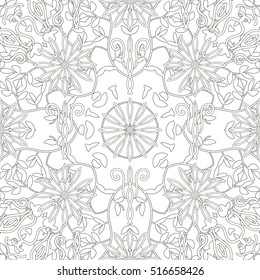 Adult coloring page. Vector illustration for creative yoga. Circular mandala ornament in ethnic style. Hand drawing black and white.