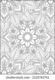 Adult Coloring Pages, Adult Coloring Books, Floral Coloring, Decorative mandala with floral patterns and leaves on a white isolated background, Floral Mandala Coloring Books, Floral Mandala
