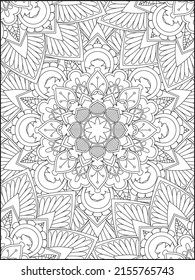 Adult Coloring Pages, Adult Coloring Books, Floral Coloring, Decorative mandala with floral patterns and leaves on a white isolated background, Floral Mandala Coloring Books, Floral Mandala
