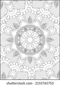 Adult Coloring Pages, Adult Coloring Books, Floral Coloring, Decorative mandala with floral patterns and leaves on a white isolated background, Floral Mandala Coloring Books, Floral Mandala

