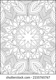 Adult Coloring Pages, Adult Coloring Books, Floral Coloring, Decorative mandala with floral patterns and leaves on a white isolated background, Floral Mandala Coloring Books, Floral Mandala
