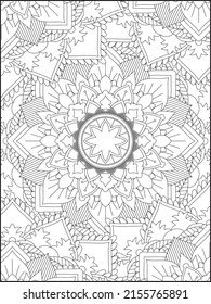 Adult Coloring Pages, Adult Coloring Books, Floral Coloring, Decorative mandala with floral patterns and leaves on a white isolated background, Floral Mandala Coloring Books, Floral Mandala
