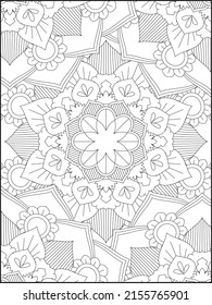 Adult Coloring Pages, Adult Coloring Books, Floral Coloring, Decorative mandala with floral patterns and leaves on a white isolated background, Floral Mandala Coloring Books, Floral Mandala
