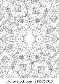 Adult Coloring Pages, Adult Coloring Books, Floral Coloring, Decorative mandala with floral patterns and leaves on a white isolated background, Floral Mandala Coloring Books, Floral Mandala
