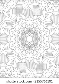 Adult Coloring Pages, Adult Coloring Books, Floral Coloring, Decorative mandala with floral patterns and leaves on a white isolated background, Floral Mandala Coloring Books, Floral Mandala

