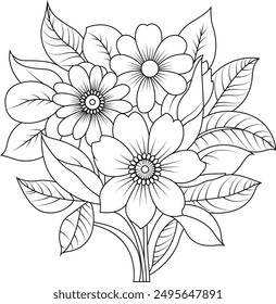 Adult coloring pages with hand-drawn floral designs
