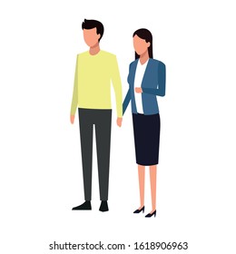 adult couple standing icon over white background, vector illustration