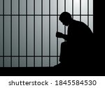 Adult danger lone culpable offend sad burglar murder pray. Alone despair bad young male boy prayer. Confine inmate help up metal system icon sign. Vintage art graphic hand draw vector dark black space