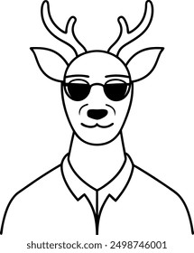 An adult deer with sunglasses and confident smile with teeth
